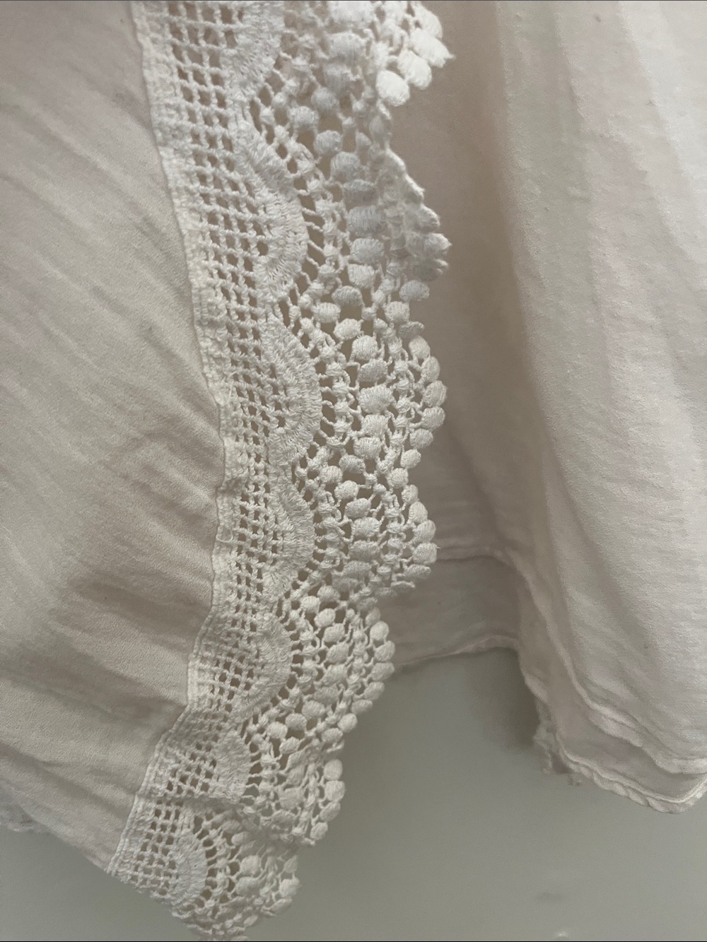 Boho Lace-Trim Peasant Top - Cream - Picture 2 of 5